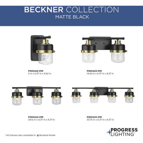 Beckner 2 Light 14.62 inch Matte Black Bath Light Wall Light