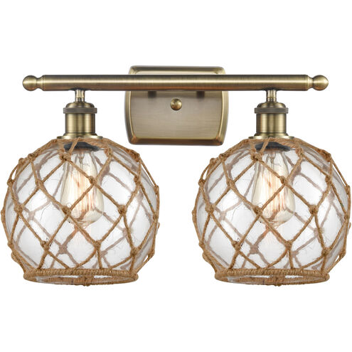 Ballston Farmhouse Rope LED 16 inch Antique Brass Bath Vanity Light Wall Light in Clear Glass with Brown Rope, Ballston