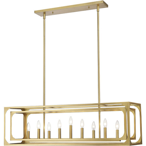 Easton 9 Light 44 inch Rubbed Brass Linear Chandelier Ceiling Light