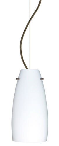 Tao 1 Light Bronze Pendant Ceiling Light in Opal Matte Glass, Incandescent
