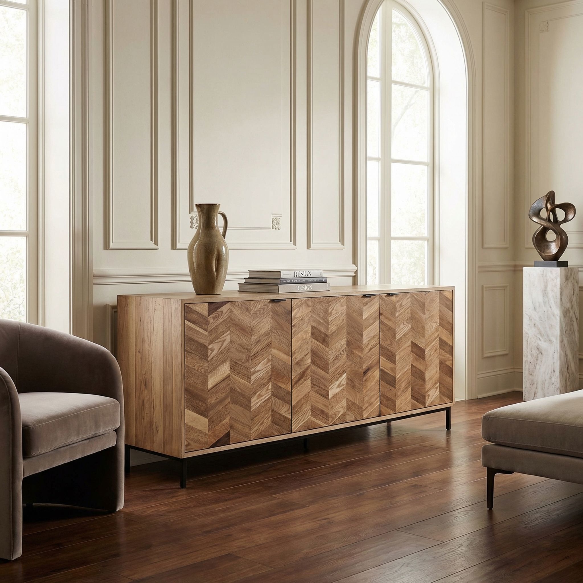 Herringbone 76.5 X 20 inch Matte Black Sideboard