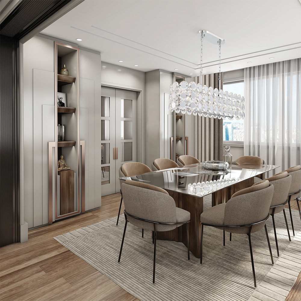 Perrene Linear Chandelier Ceiling Light in Chrome