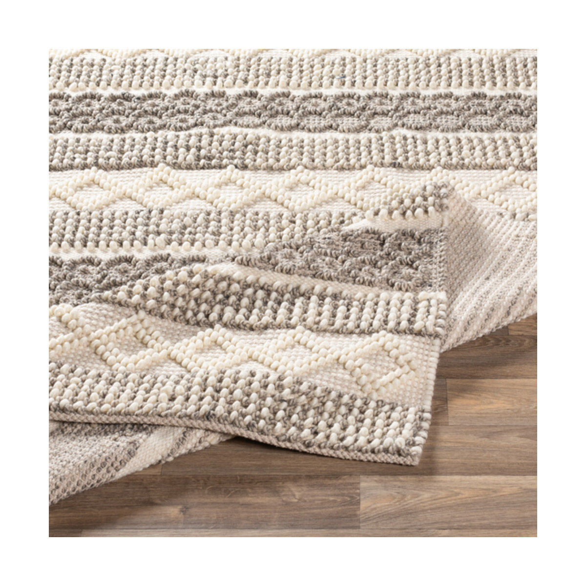 Farmhouse Neutrals 108 X 72 inch Cream/Oatmeal/Charcoal/Beige Handmade Rug in 6 x 9, Rectangle