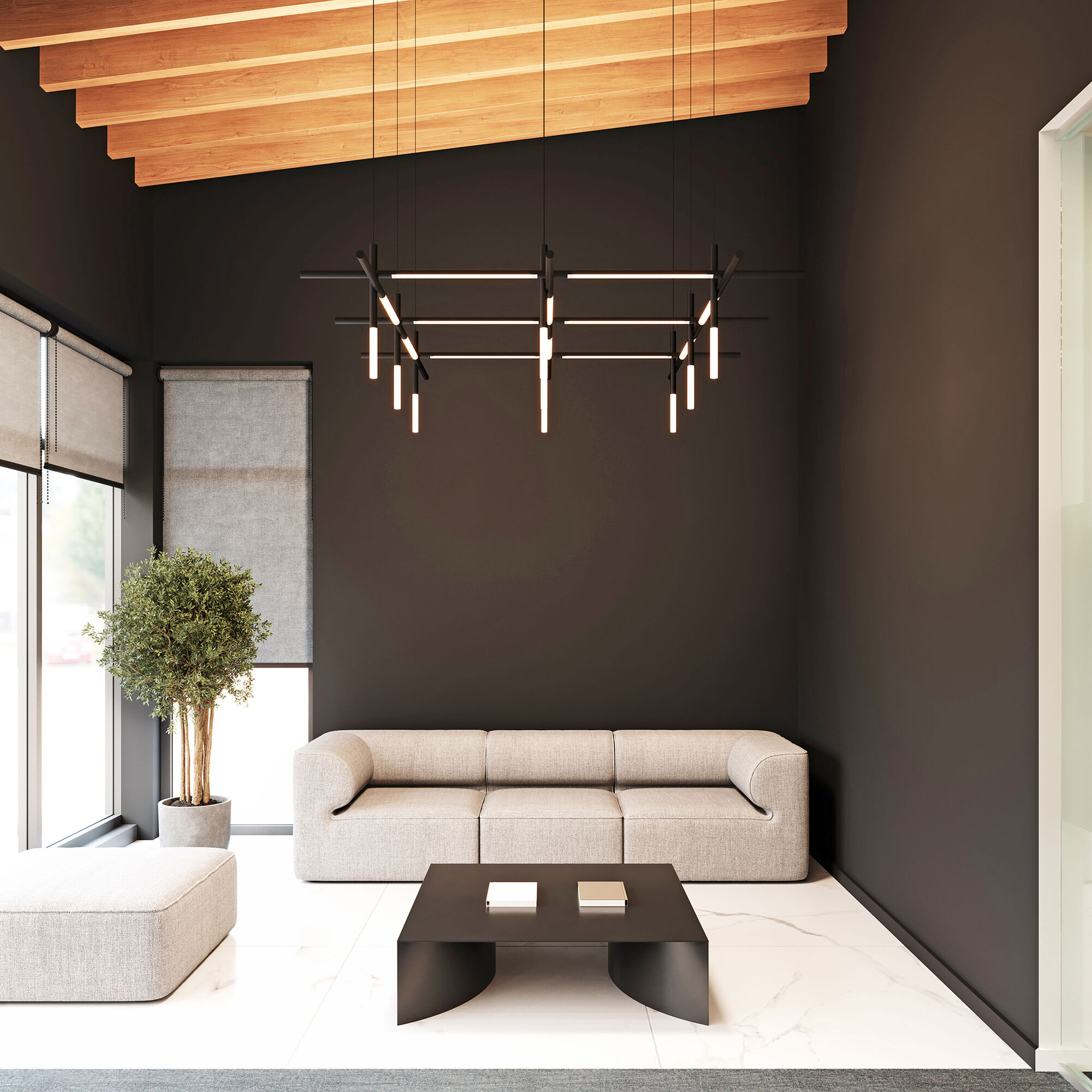 Labyrinth LED 74.25 inch Satin Black Chandelier Ceiling Light