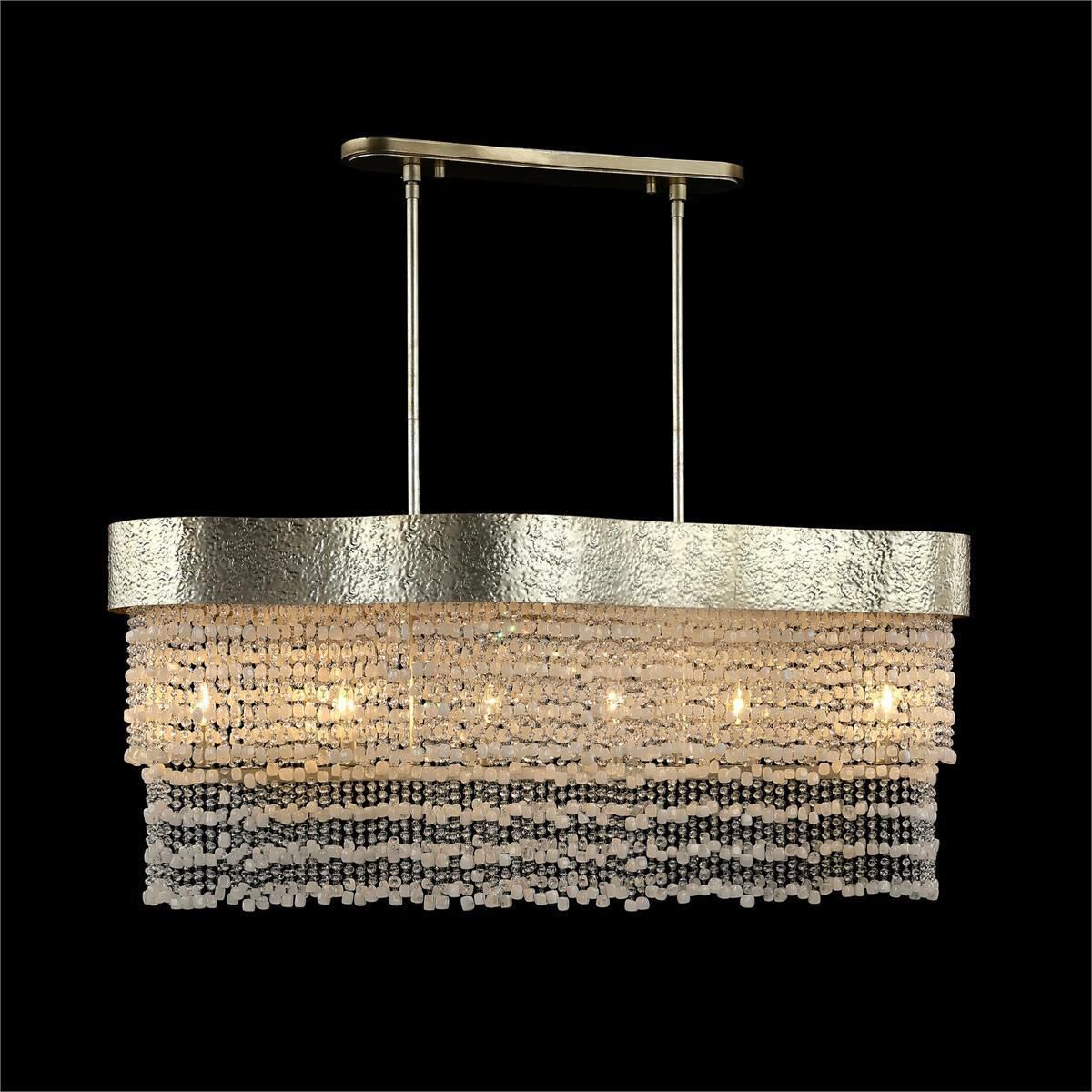 Crystal Veil 6 Light 48 inch Champagne Silver Horizontal Chandelier Ceiling Light