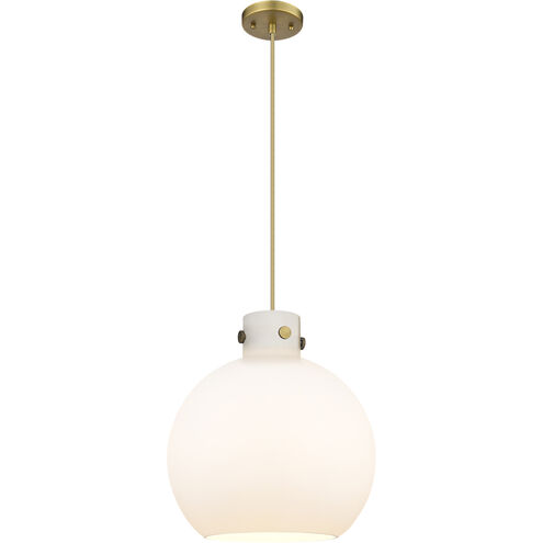Newton Sphere 1 Light 14 inch Brushed Brass Pendant Ceiling Light in Matte White Glass