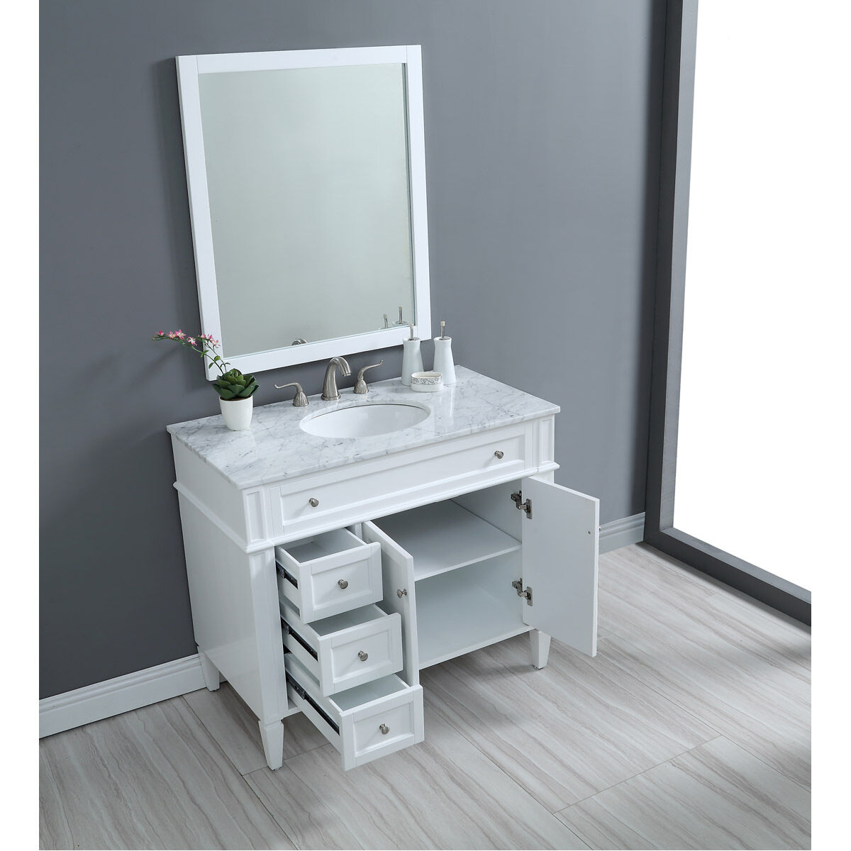 Park Avenue 40 X 35 inch White with Carrara White Marble Vanity Set