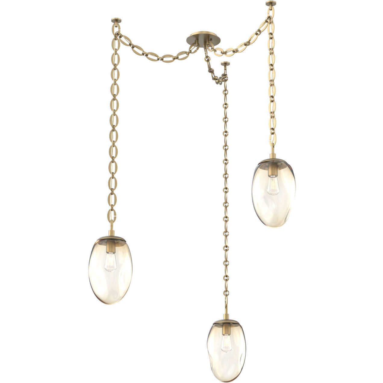 Meteo 3 Light 17 inch Gilded Brass Swag Multi-Pendant Ceiling Light in Amber, Oval Chain