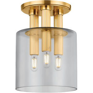 Crystler 3 Light 8.5 inch Aged Brass Flush Mount Ceiling Light