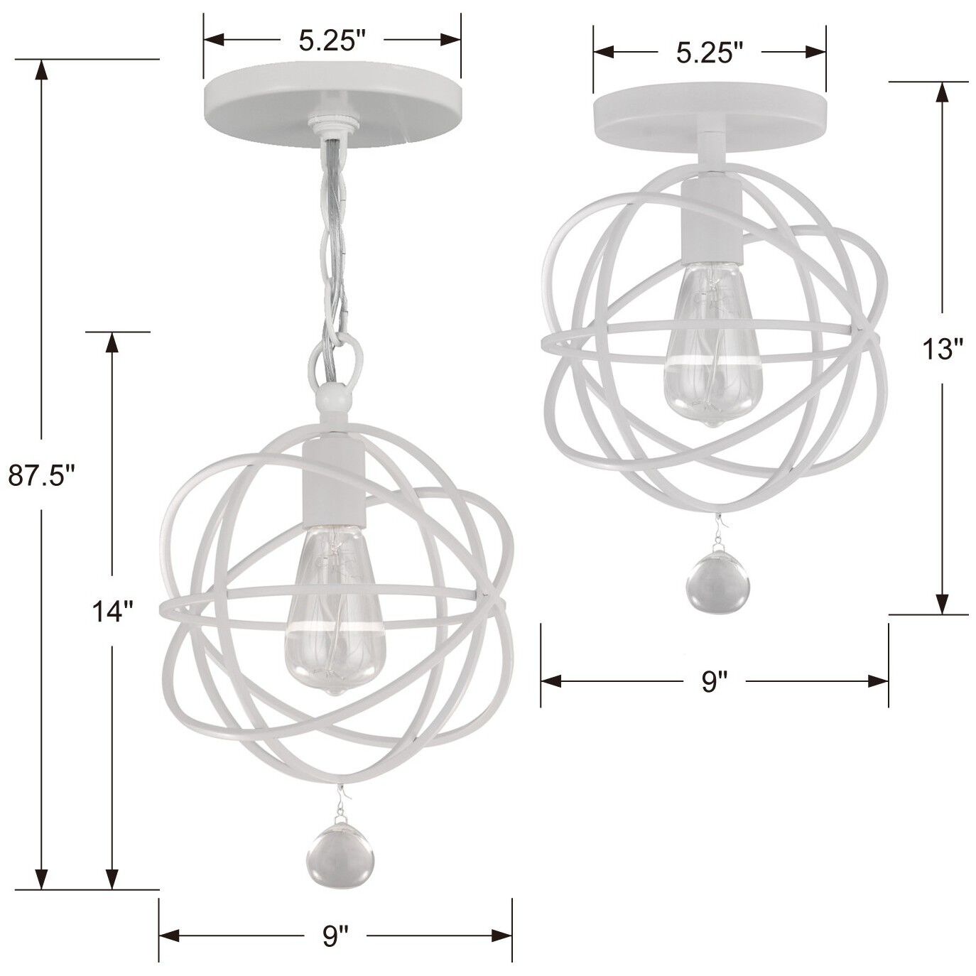 Solaris 1 Light 9 inch Wet White Mini Pendant Ceiling Light