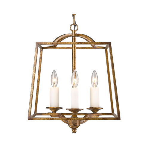 Athena 3 Light 15 inch Grecian Gold Pendant Ceiling Light, Caged