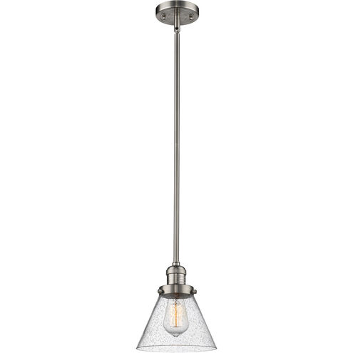 Franklin Restoration Large Cone 1 Light 8 inch Brushed Satin Nickel Mini Pendant Ceiling Light in Seedy Glass, Franklin Restoration