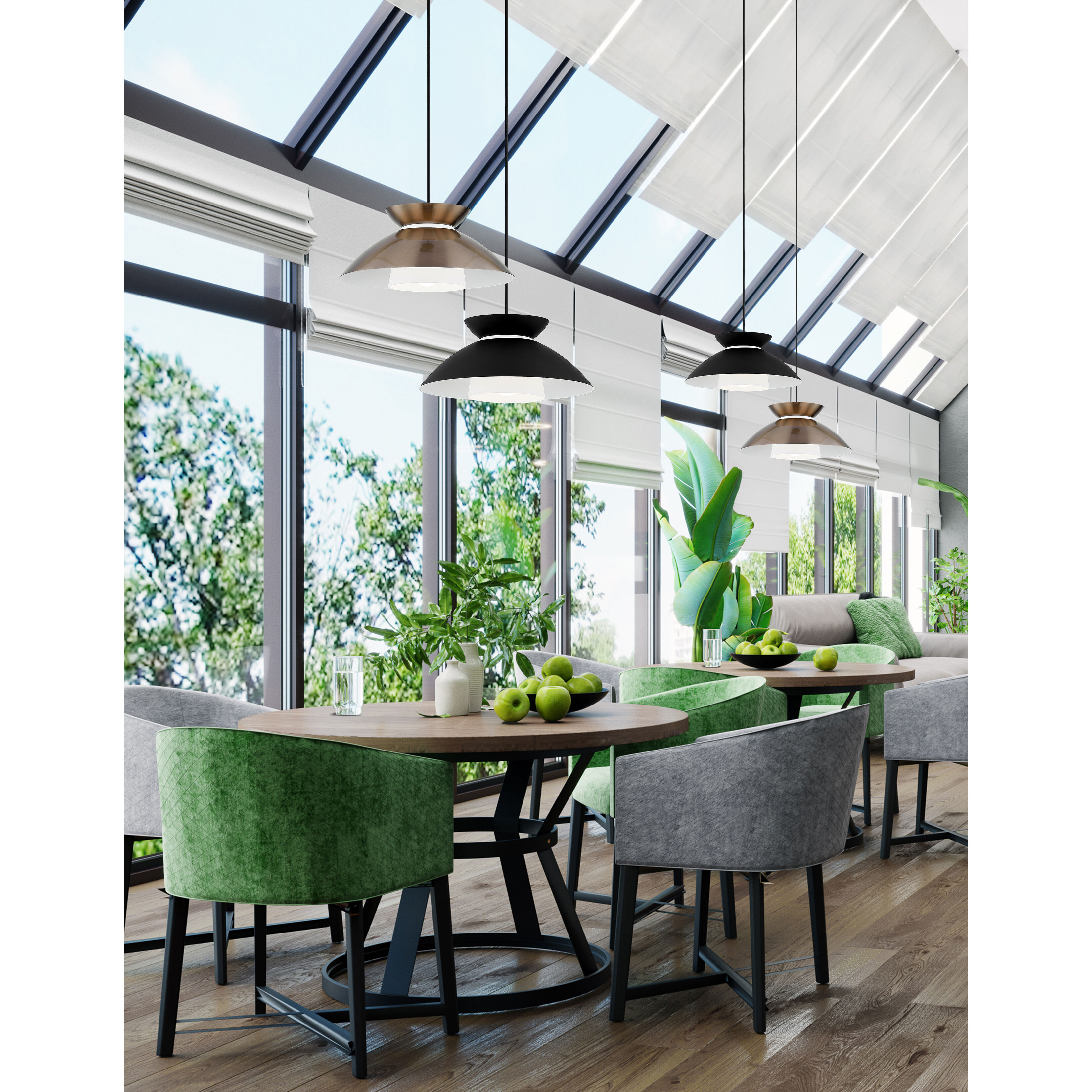 Fusion Collection 1 Light 14.25 inch Brushed Brass Pendant Ceiling Light, Noreen Family