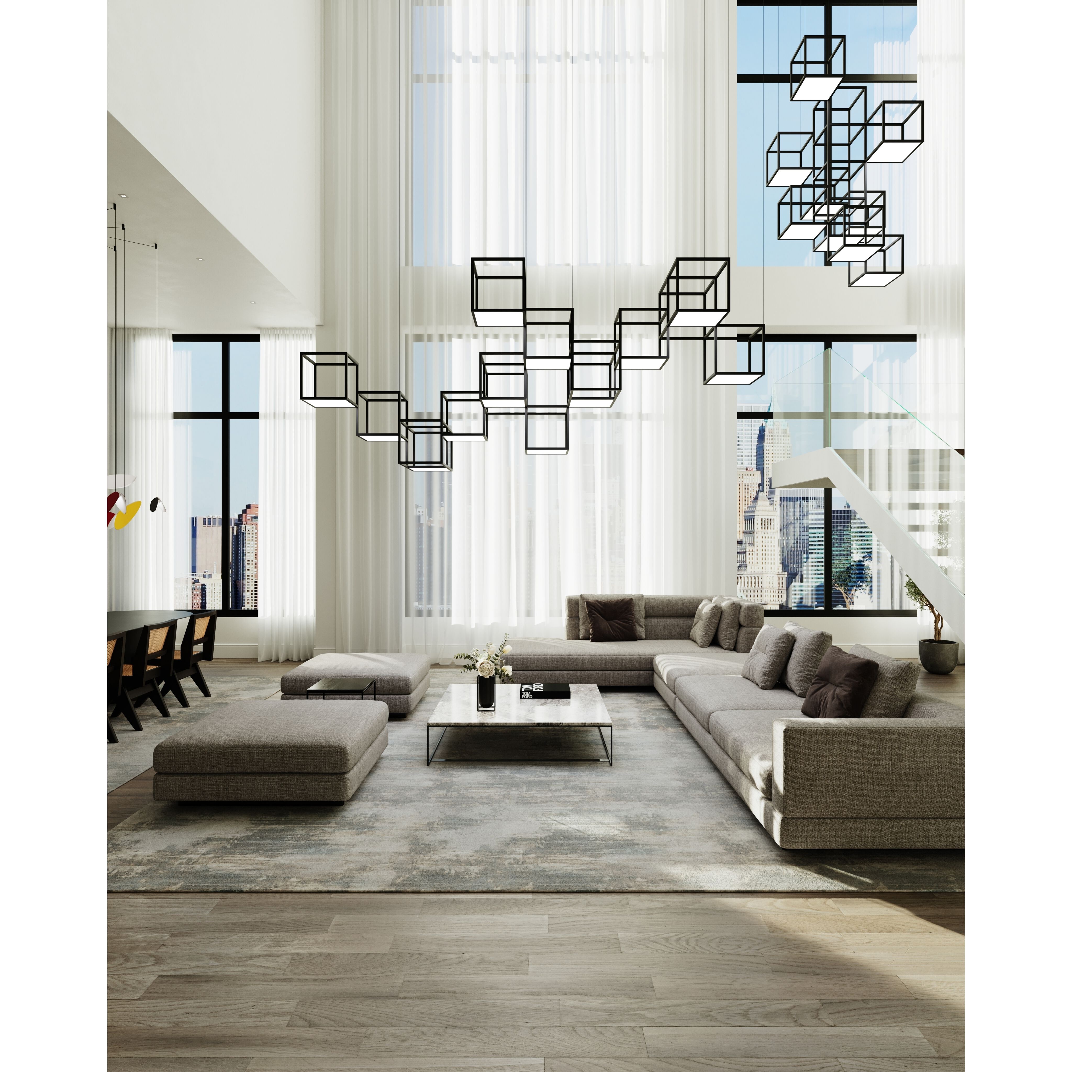 Cubix LED 121 inch Satin Black Pendant Ceiling Light