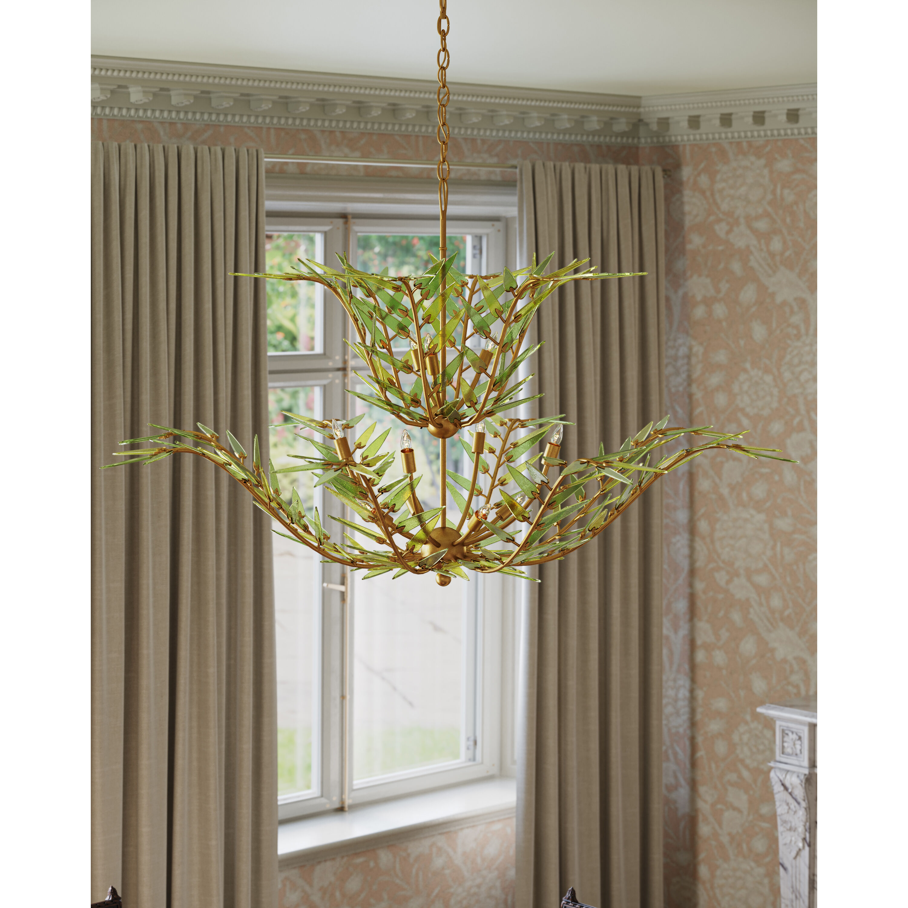 Babylon 11 Light 47 inch Green/Contemporary Gold Leaf/Contemporary Gold Two-Tier Chandelier Ceiling Light