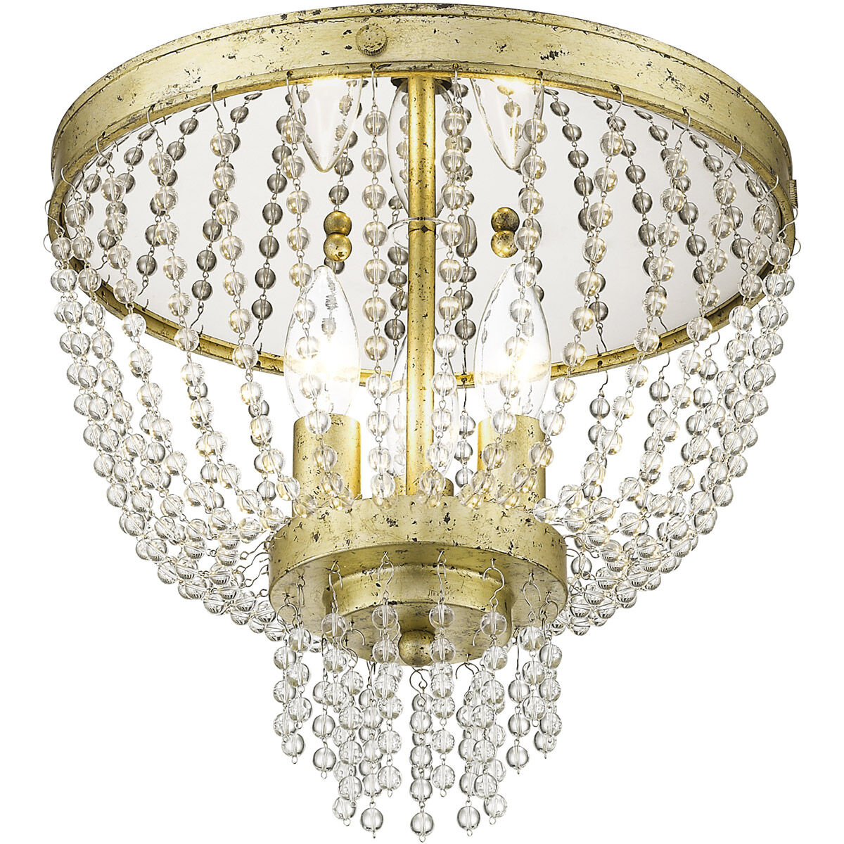 Valentina 3 Light 12 inch Hand Applied Winter Gold Flush Mount Ceiling Light