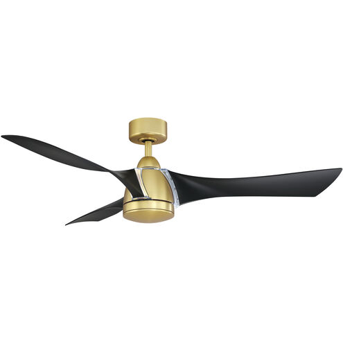 Klear 56 inch Brushed Satin Brass with Black Blades Indoor/Outdoor Ceiling Fan