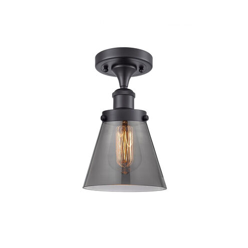 Ballston Small Cone LED 6 inch Matte Black Semi-Flush Mount Ceiling Light in Plated Smoke Glass, Ballston