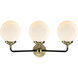 Nouveau Beacon 3 Light 24 inch Black Antique Brass Bath Vanity Light Wall Light in Matte White Glass, Nouveau