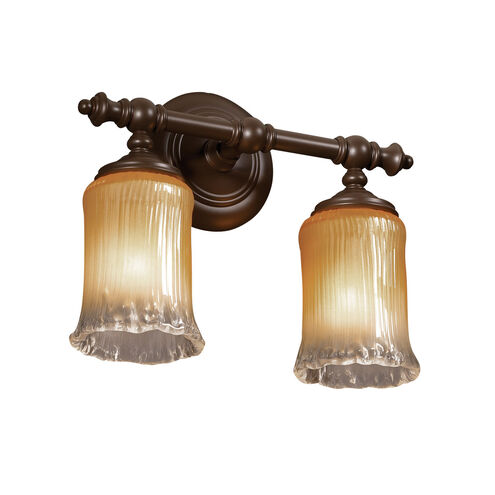 Veneto Luce 2 Light 13.5 inch Dark Bronze Bath Bar Wall Light in Gold with Clear Rim (Veneto Luce), Cylinder with Rippled Rim, Incandescent