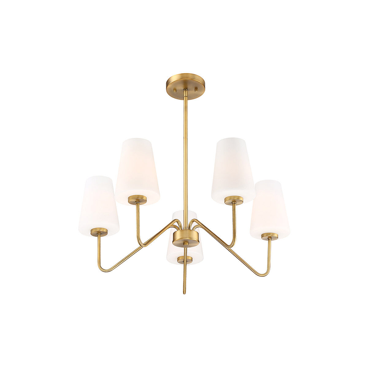 Mid-Century 5 Light 25.75 inch Natural Brass Chandelier Ceiling Light