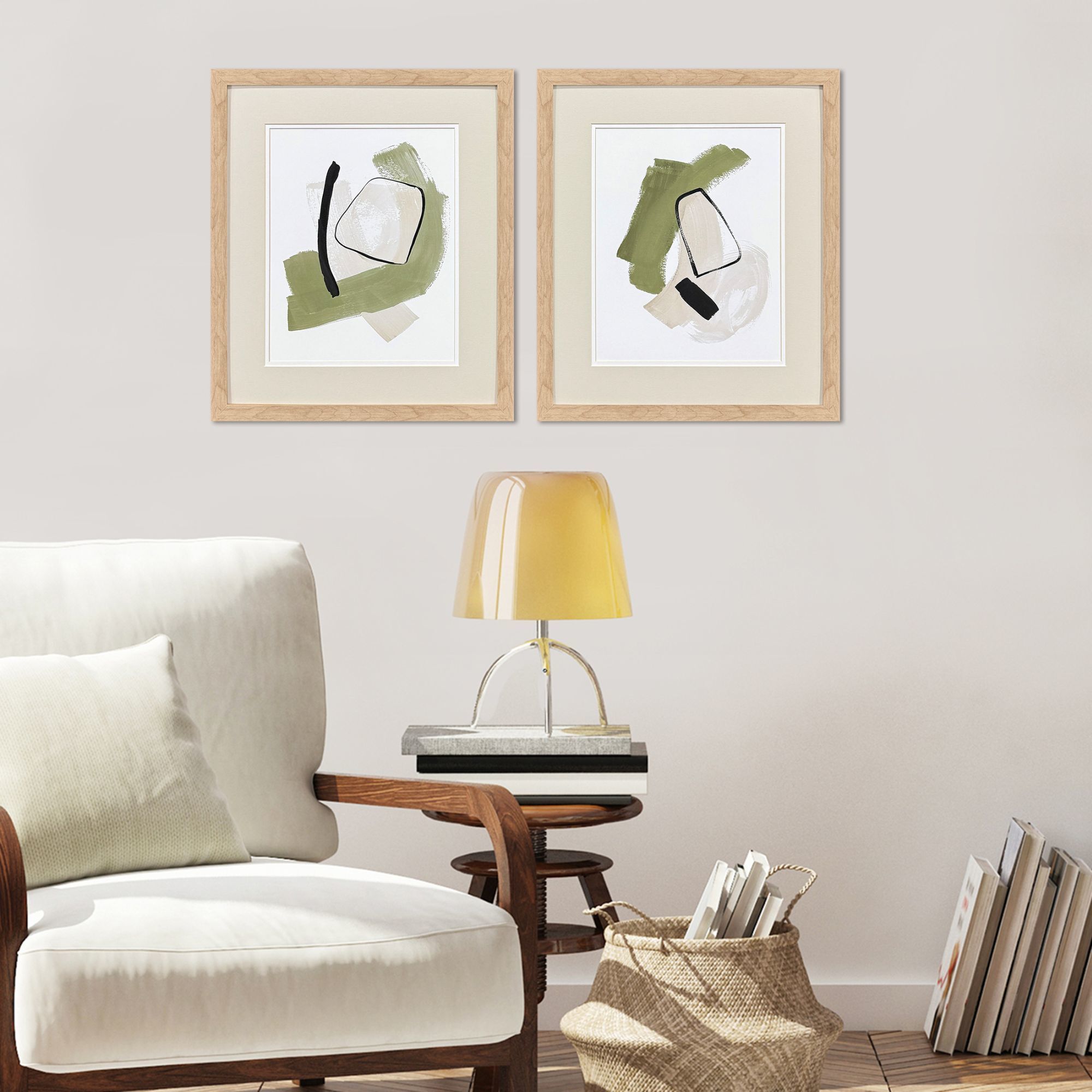 Sage Treasures Green and Beige and Black Framed Art, Propac