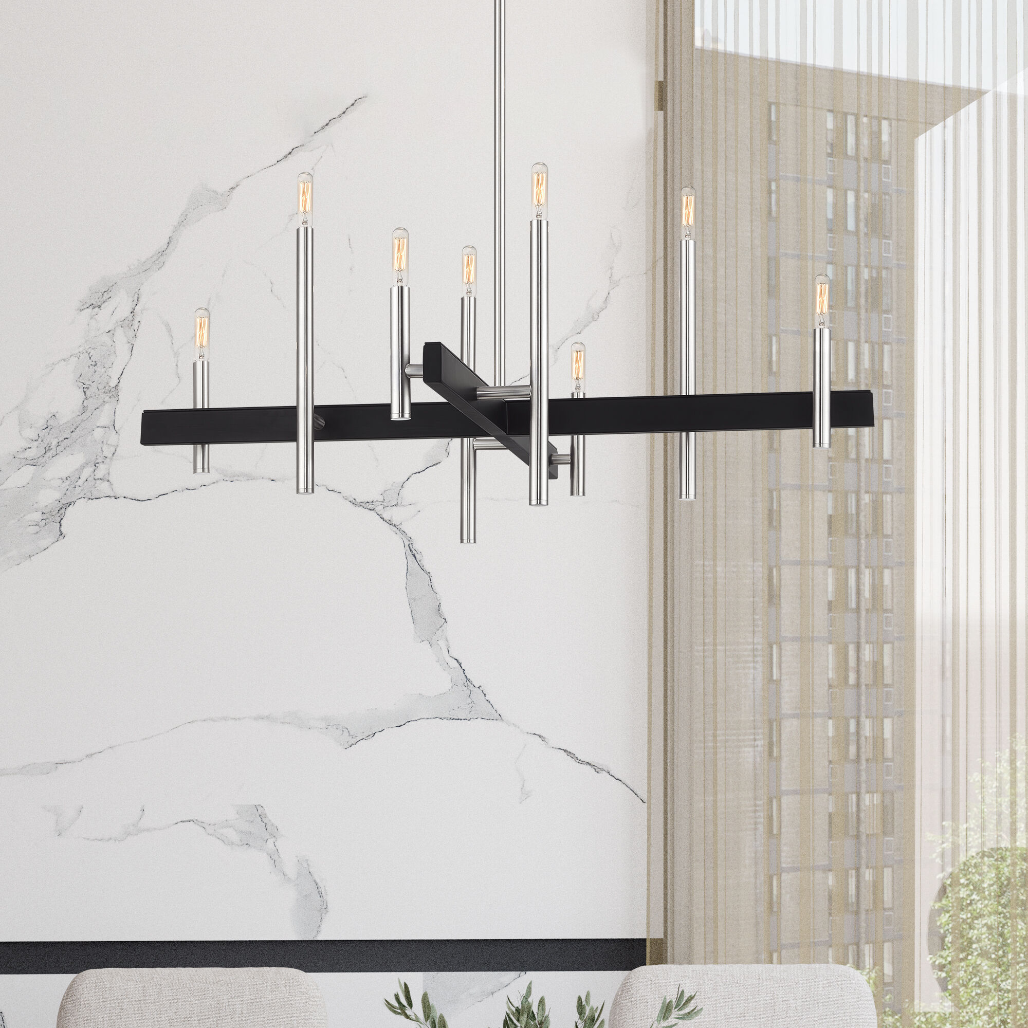 Denmark 8 Light 36 inch Brushed Nickel with Black Accents Chandelier Ceiling Light