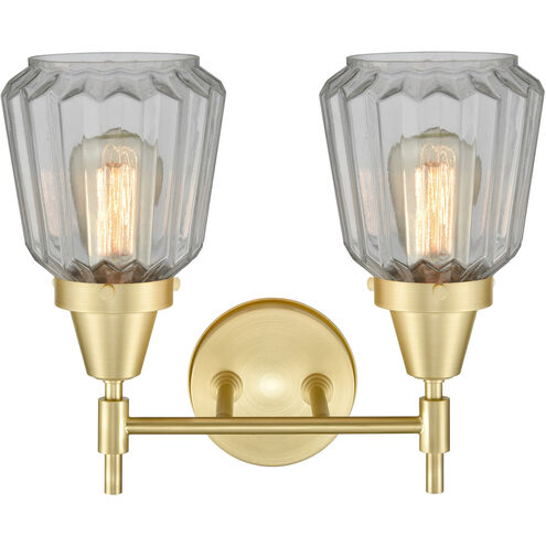 Caden 2 Light 15 inch Satin Brass Bath Vanity Light Wall Light in Clear Glass