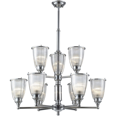 Halophane 9 Light 33 inch Polished Chrome with Clear Chandelier Ceiling Light