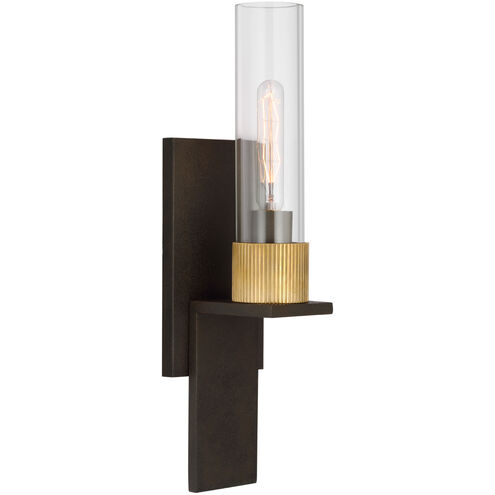 Ray Booth Beza LED 3.75 inch Warm Iron and Antique Brass Bath Sconce Wall Light, Small