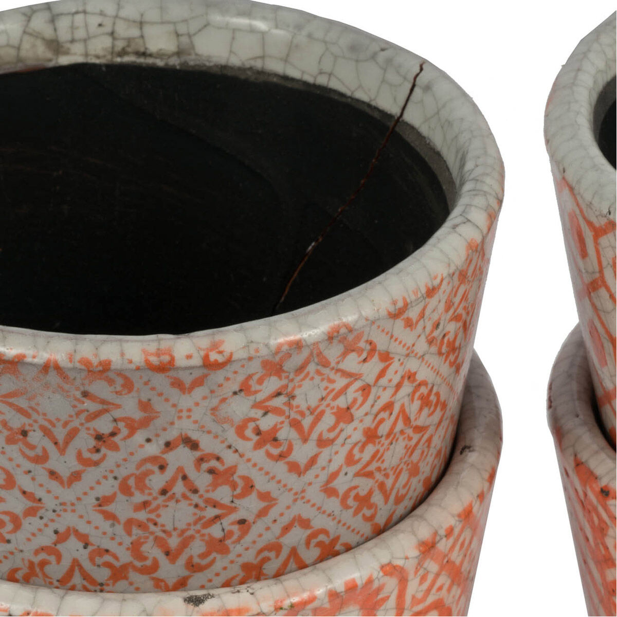 Small Orange and White Outdoor Planter, Set of 4