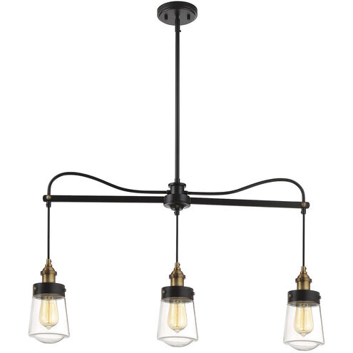 Macauley 3 Light 35 inch Vintage Black with Warm Brass Linear Chandelier Ceiling Light