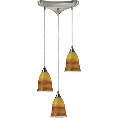 Horizon 3 Light 5 inch Satin Nickel with Yellow and Brown Pendant Ceiling Light in Earth