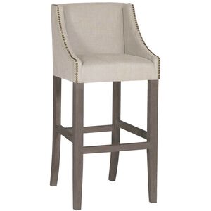 Winston 41.5 inch Burnished Oak / Sunbrella Linen Dove / Antique Brass Nailheads Bar Counter Stool