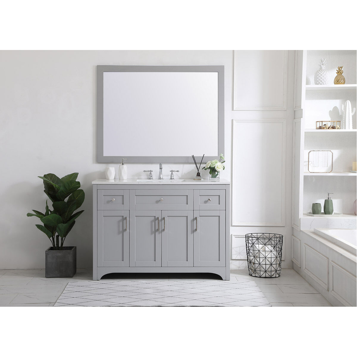 Moore 48 X 22 X 34 inch Grey and Brushed Nickel with Calacatta Quartz Vanity Sink Set