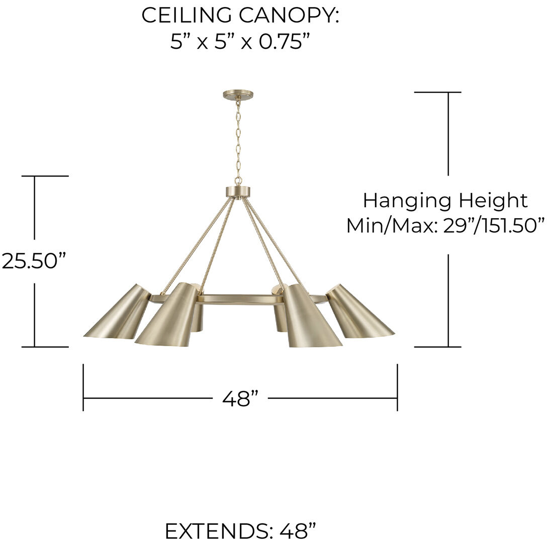 Leo 6 Light 48 inch Matte Brass Chandelier Ceiling Light