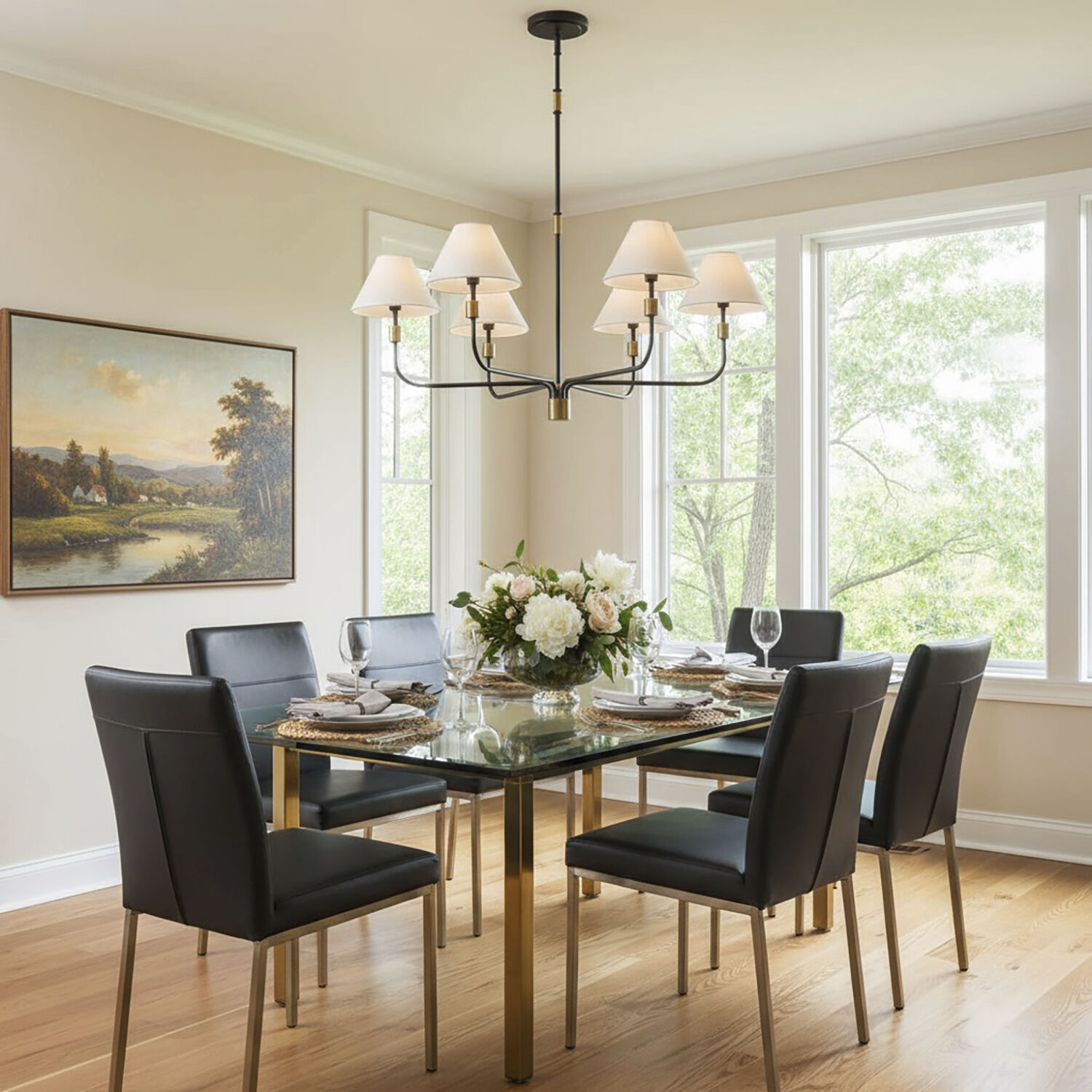 Providence 6 Light 42 inch Black and Brushed Brass Chandelier Ceiling Light