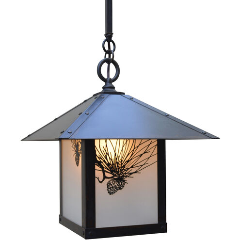 Evergreen 1 Light 12 inch Raw Copper Pendant Ceiling Light in Almond Mica, Pine Needle Filigree