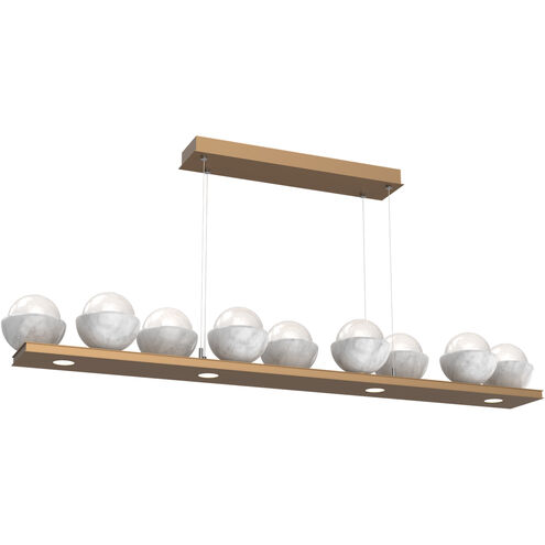 Cabochon LED 58.8 inch Novel Brass with White Marble Linear Chandelier Ceiling Light in 3000K LED, Opal White