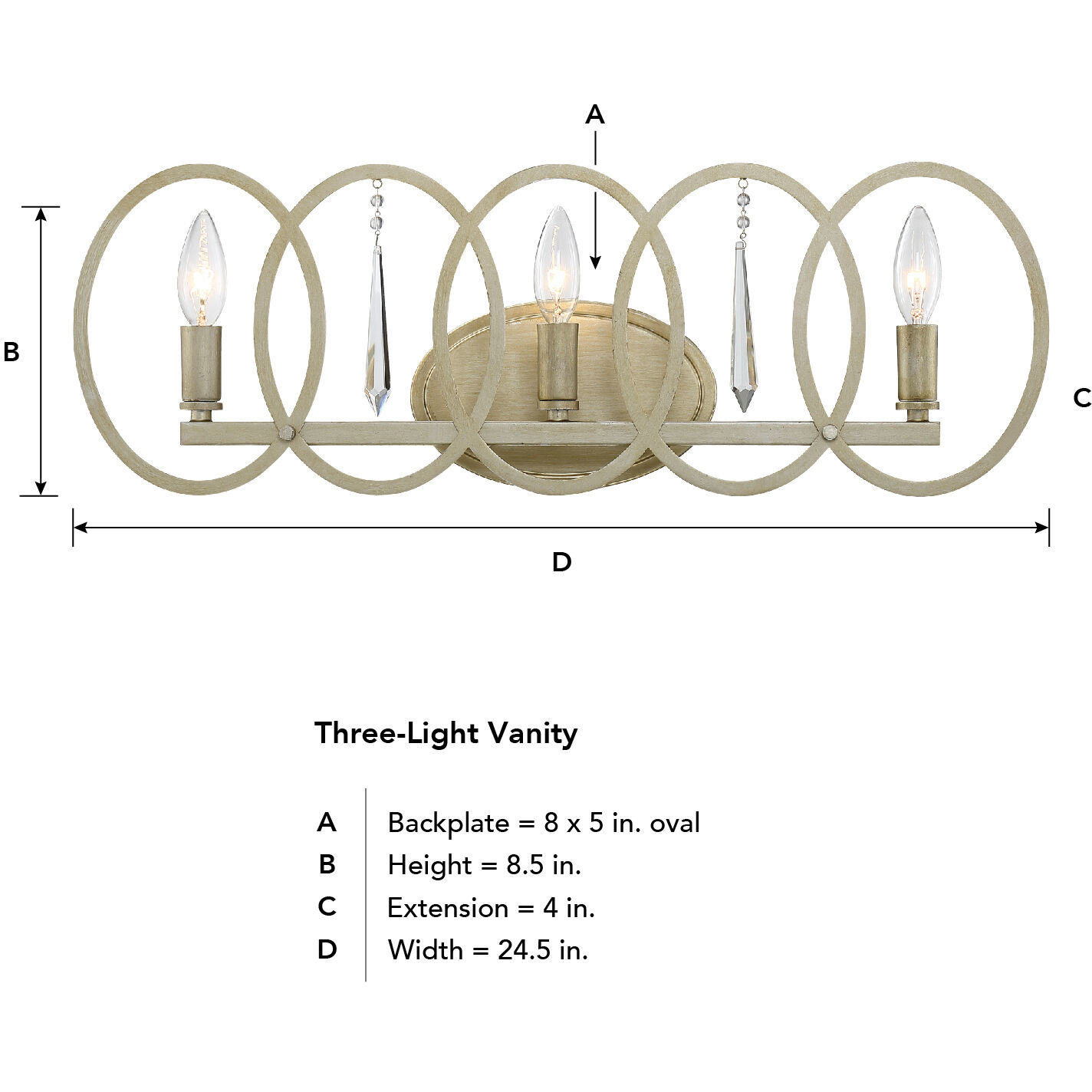 Hutton 3 Light 24.5 inch Sterling Gold Bath Bar Wall Light