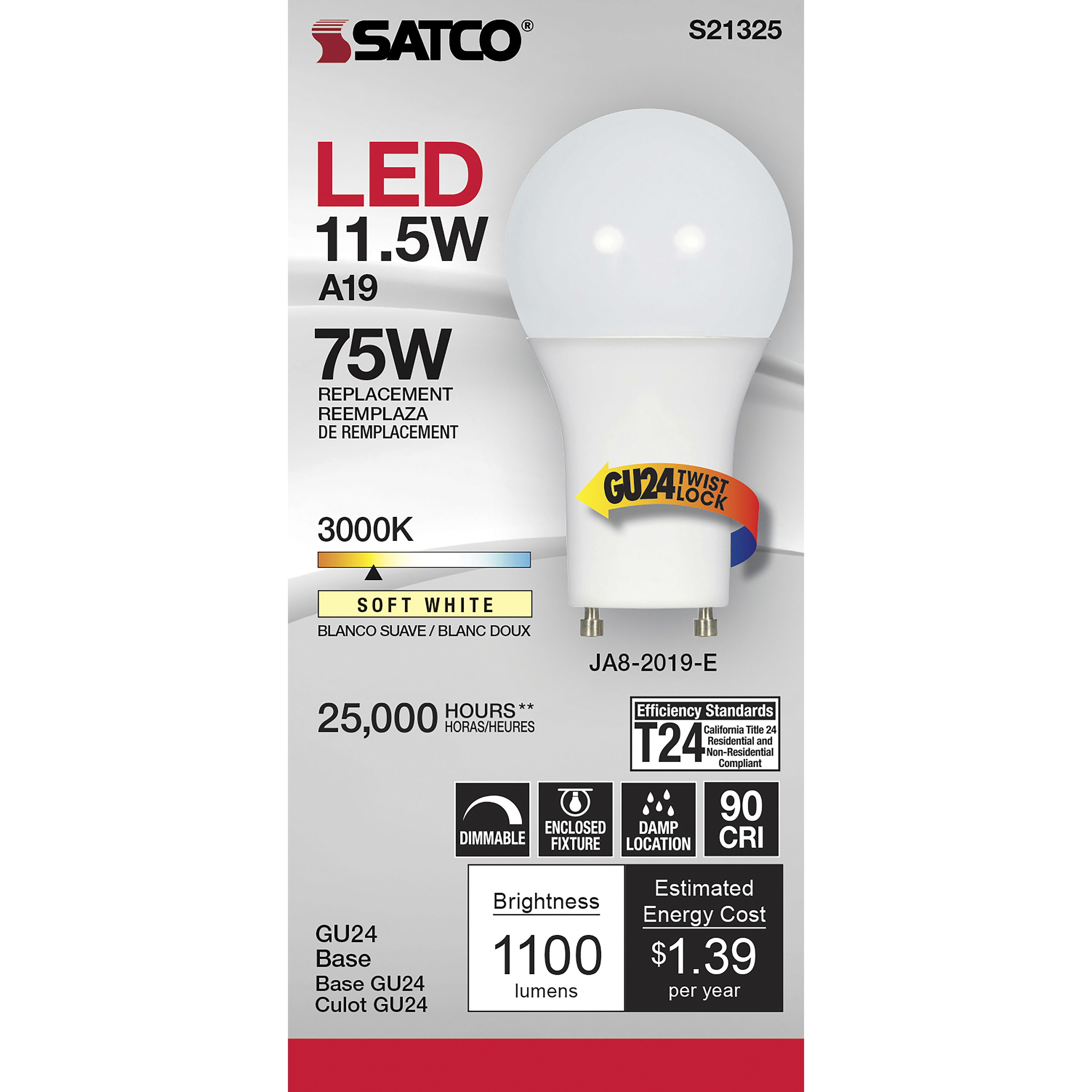 Lumos LED Type A Bi Pin GU24 11.50 watt 3000K Light Bulb