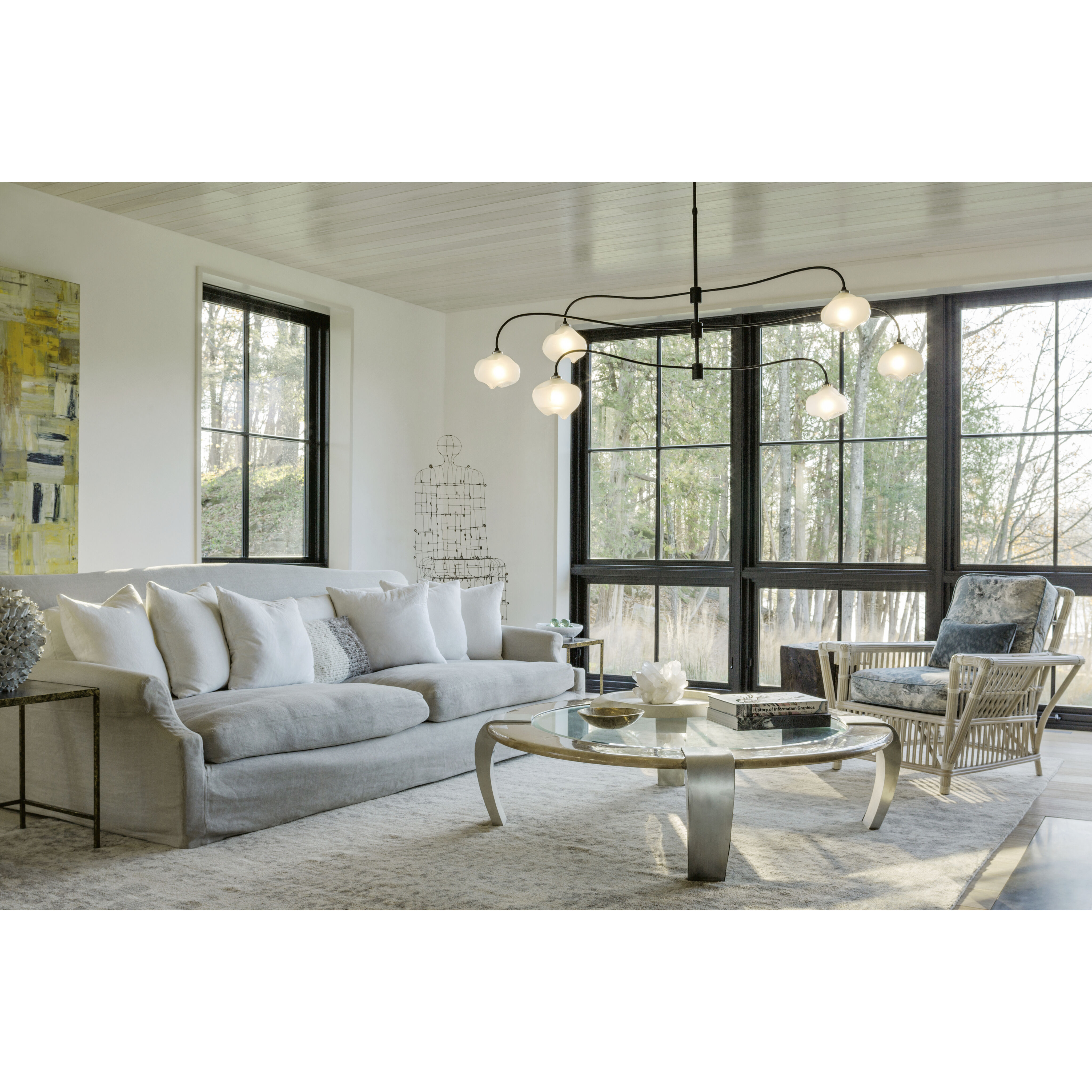 Ume 6 Light 58.6 inch Modern Brass Pendant Ceiling Light in Frosted, Large