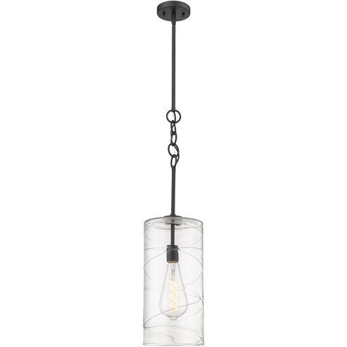 Wexford 1 Light 8 inch Matte Black Mini Pendant Ceiling Light in Clear Deco Swirl Glass