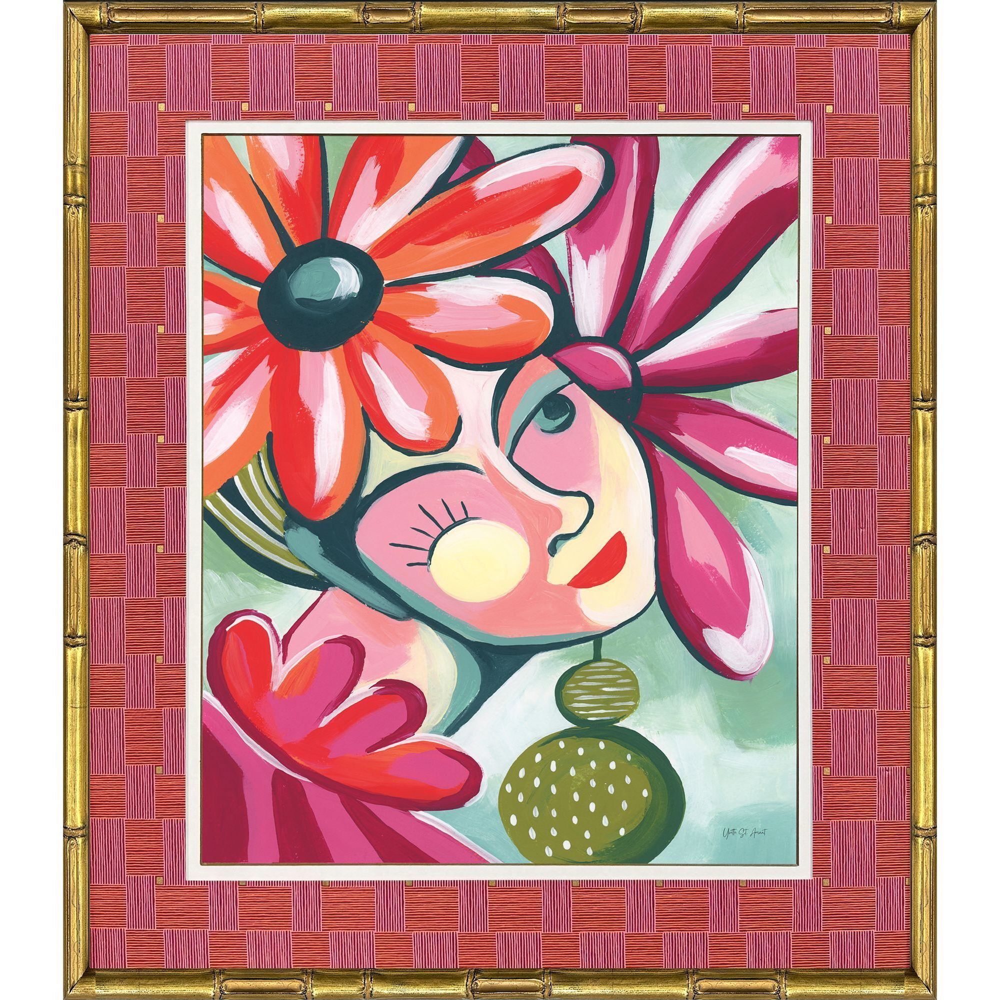 Fun in the Sun / Jolie / Mon Amie / Portrait in the Tropic Pink and Green and Multi and Yellow Framed Art