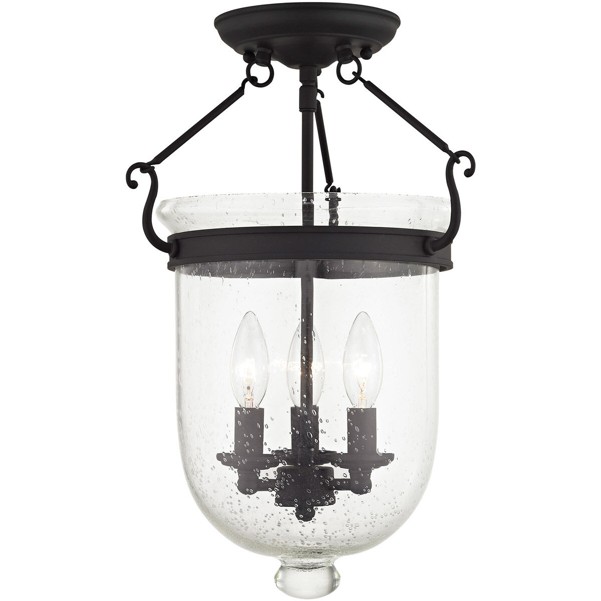 Jefferson 3 Light 12 inch Black Semi-Flush Mount Ceiling Light