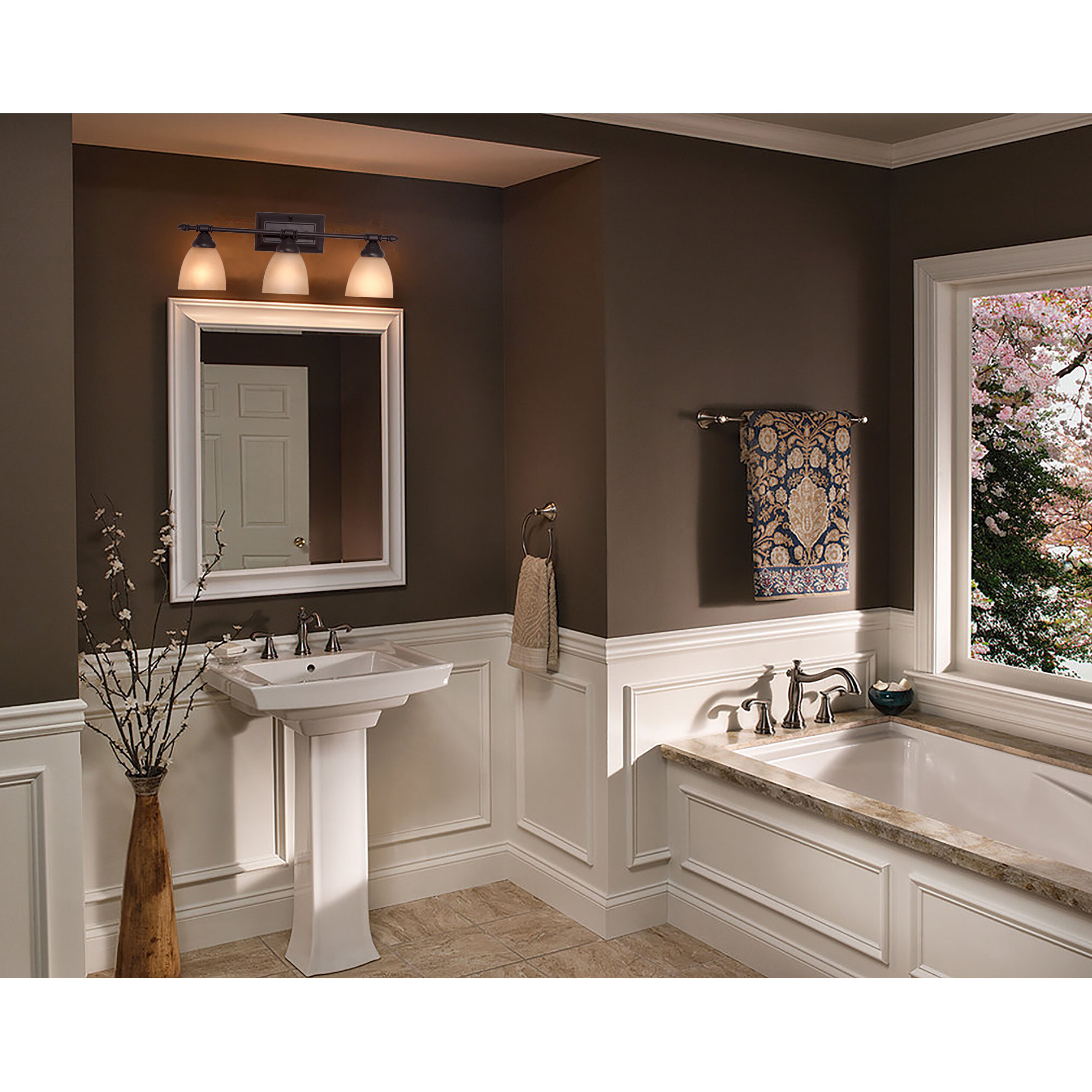 Apollo 3 Light 24 inch Oil Rubbed Bronze Bath Bar Wall Light in Amber Sandstone