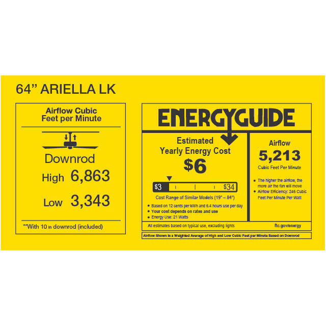 Atlas Ariella - LK 64 inch Matte Black with Matte White Blades Ceiling Fan