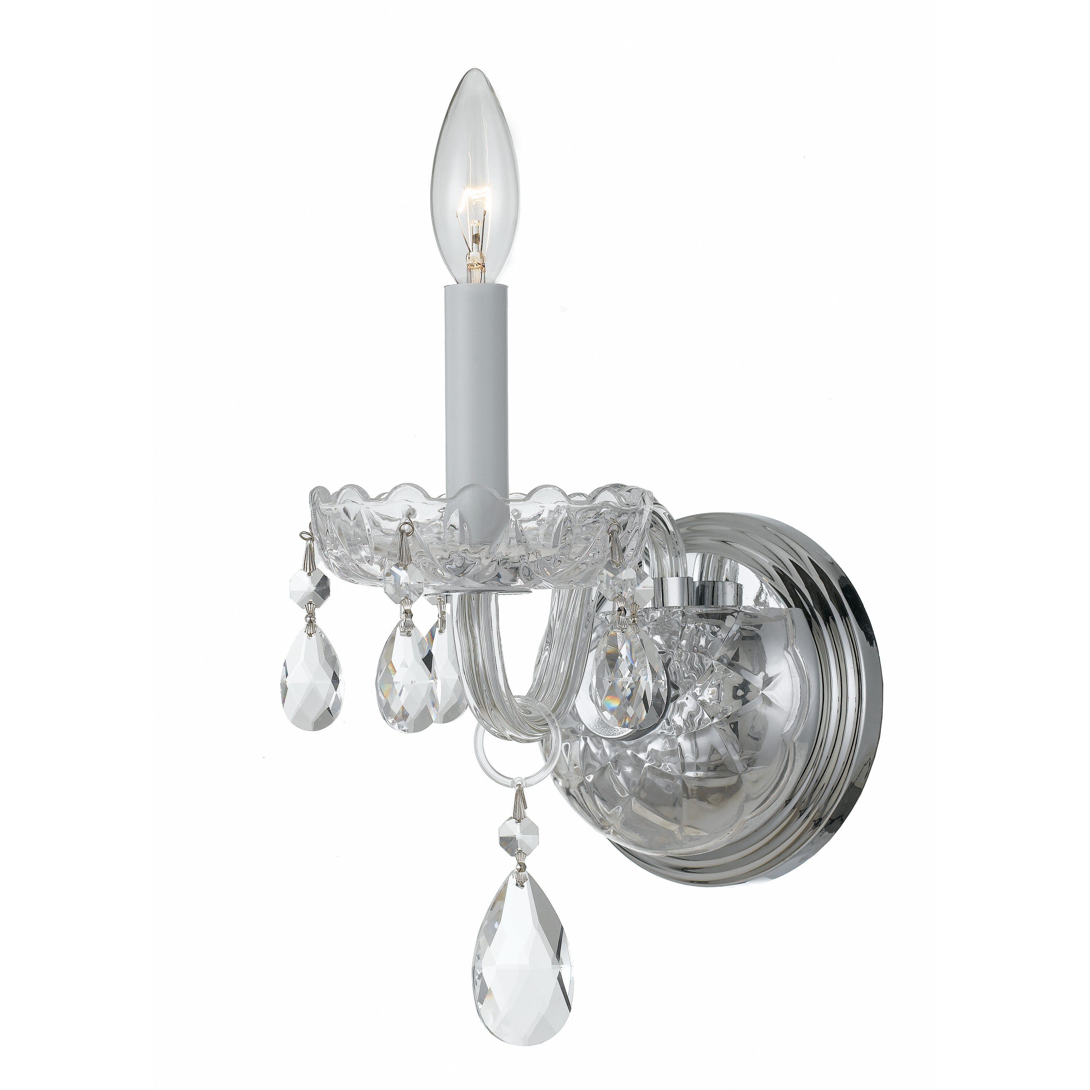 Traditional Crystal Sconce Wall Light in Clear Hand Cut, Polished Chrome