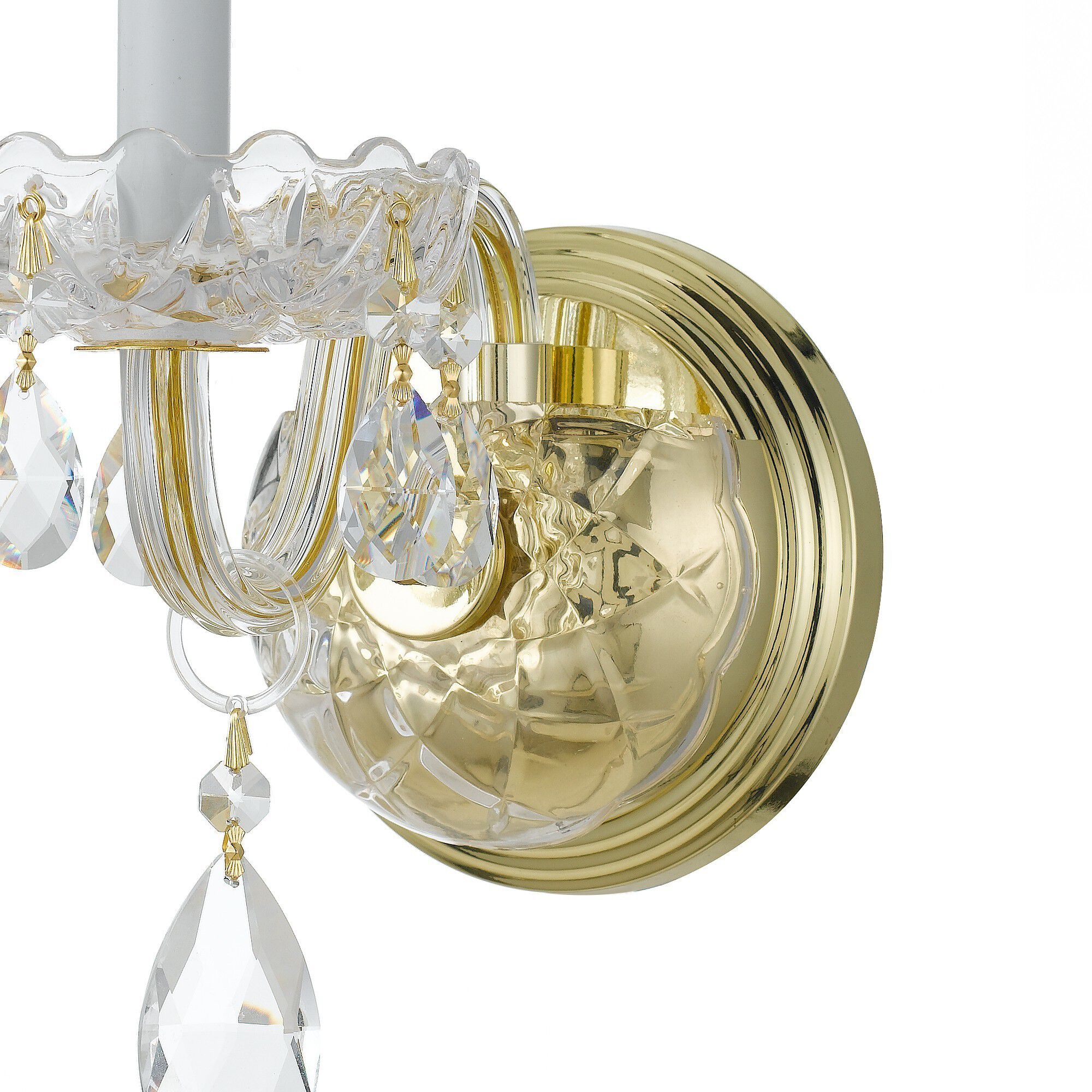 Traditional Crystal Sconce Wall Light in Clear Spectra, Polished Brass