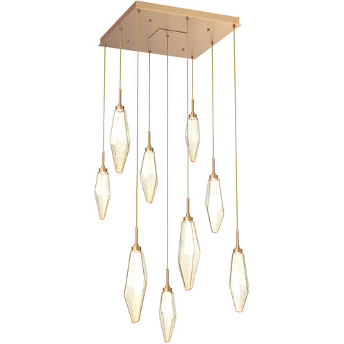 Rock Crystal LED 26.1 inch Novel Brass Chandelier Ceiling Light in Chilled Amber, 2700K LED, Square Multi-Port